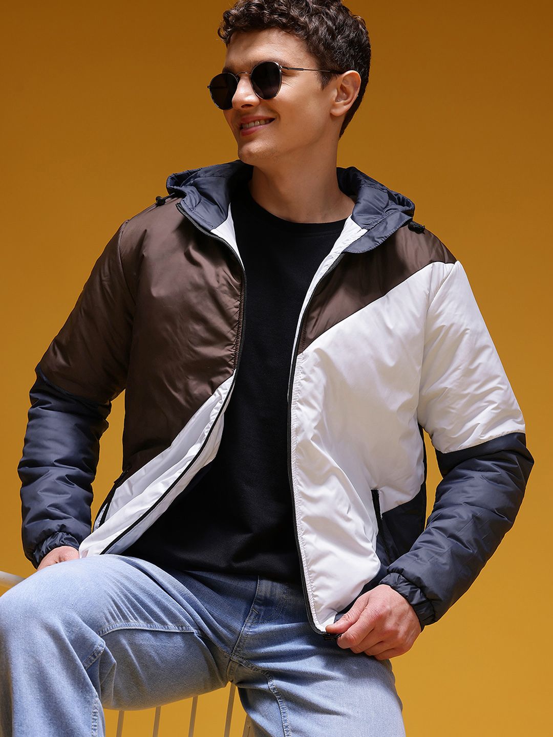 HERE&NOW Men Colorblocked Hooded Padded Jacket