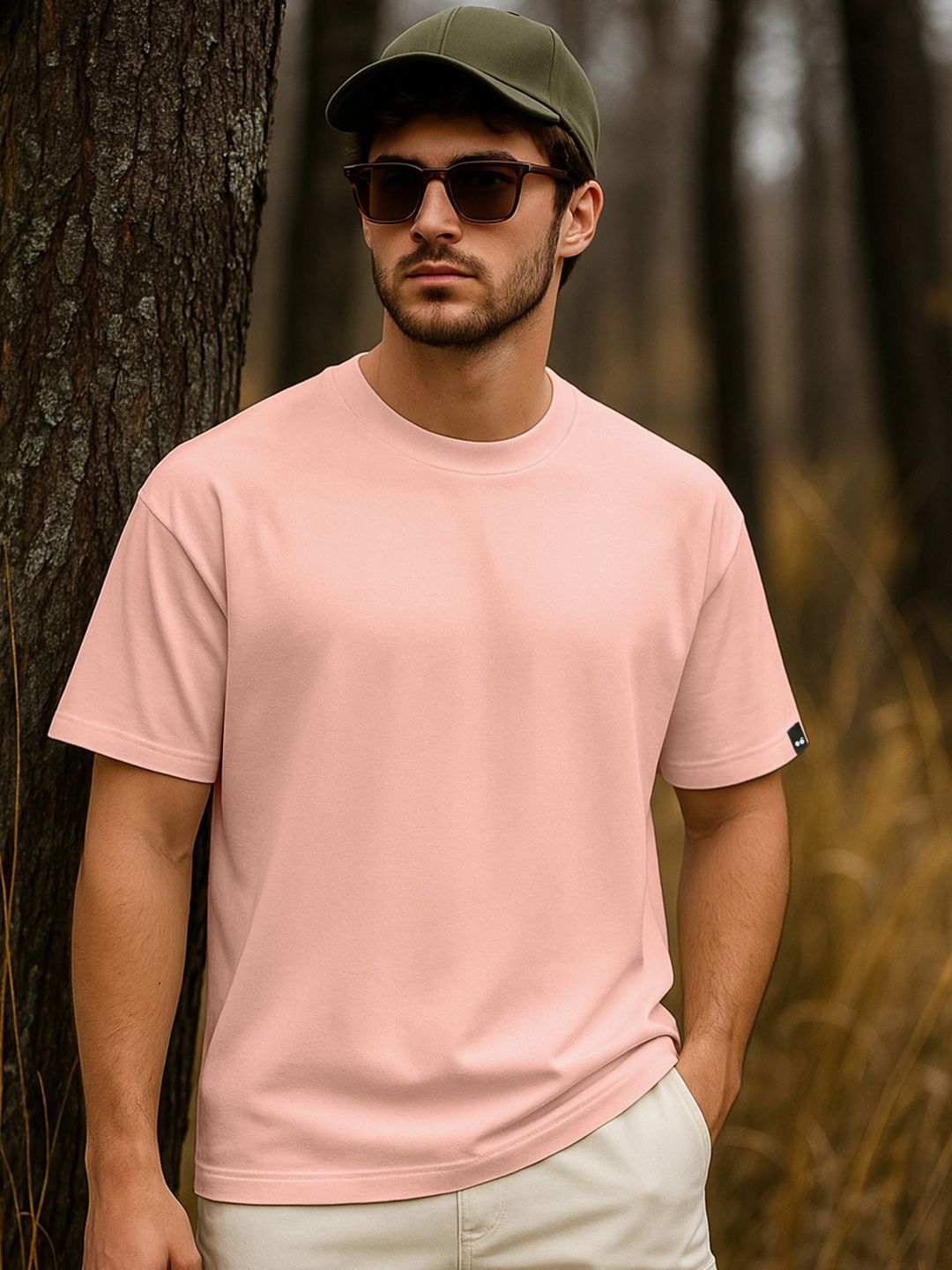 Bewakoof Heavy Duty Men Solid Round Neck Cotton Oversized T-shirt