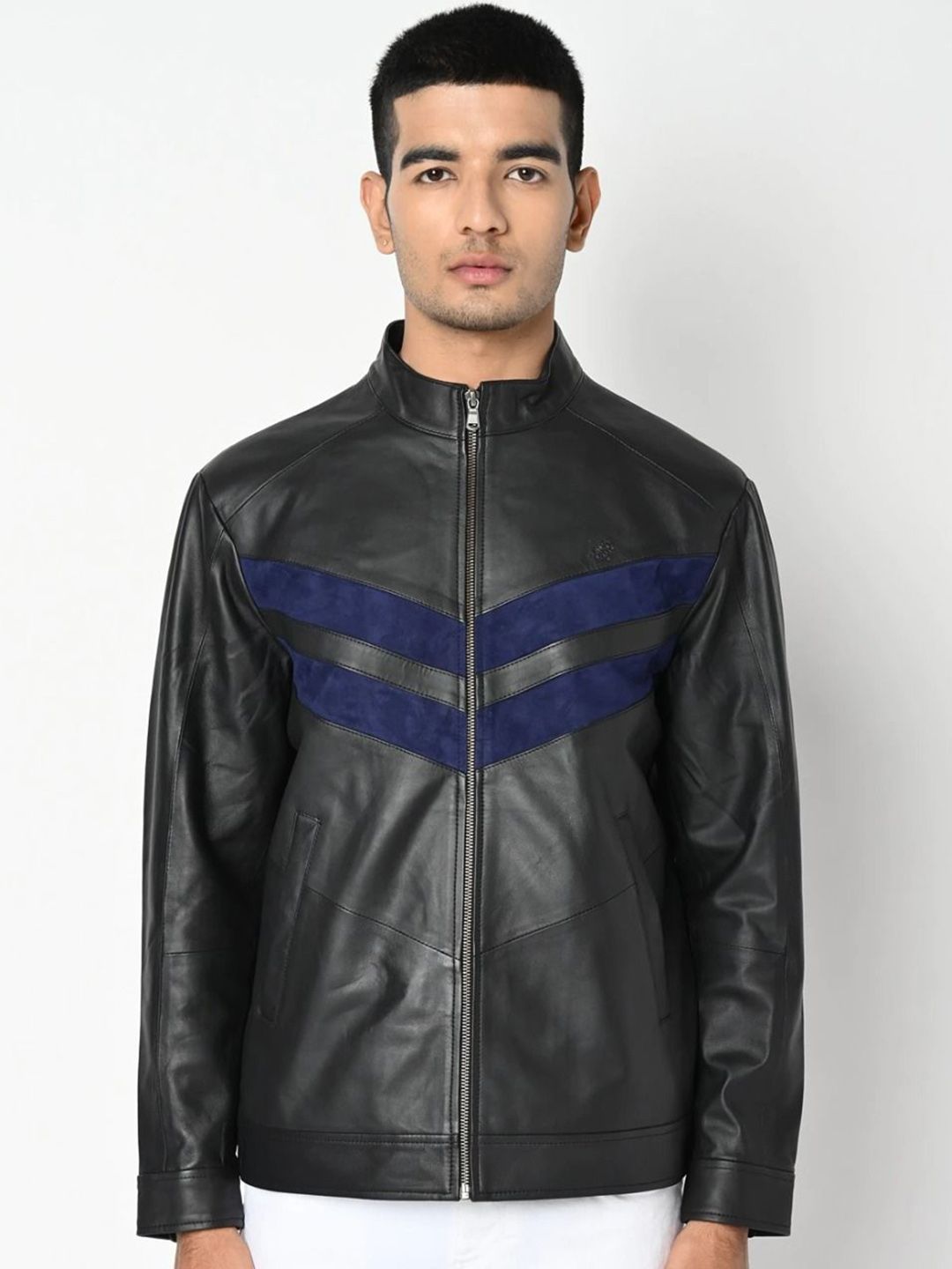 Tortoise Men Solid Mock Collar Lightweight Leather Jacket