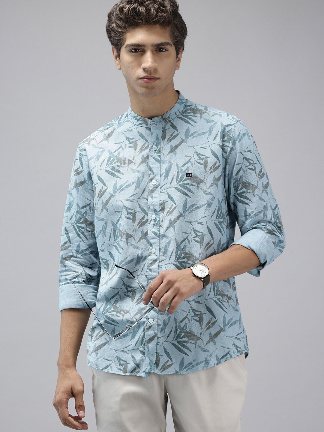 Arrow Sport Manhattan Slim Fit Tropical Printed Band Collar Pure Cotton Casual Shirt