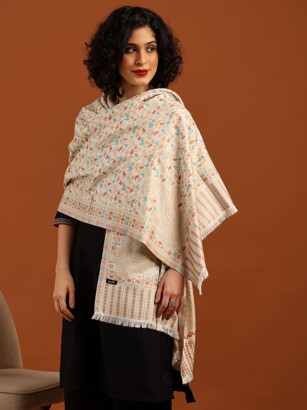 Tweedle Floral Woven Design Acrylic Shawl