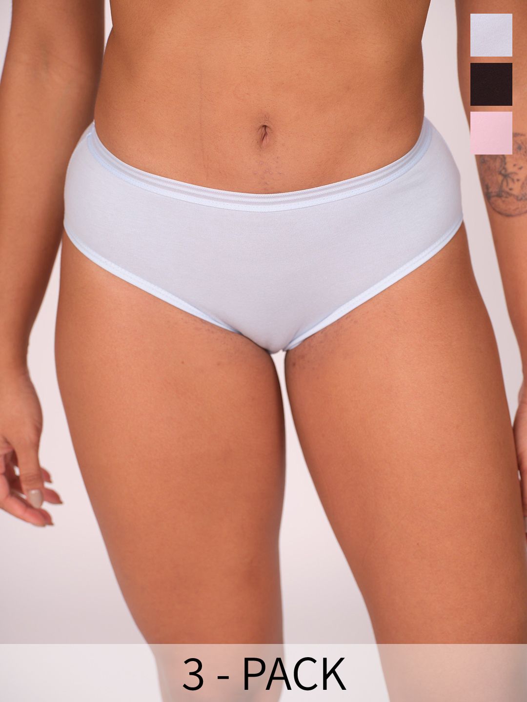 Munns & Mars Women Pack of 3 Solid Hipster Briefs