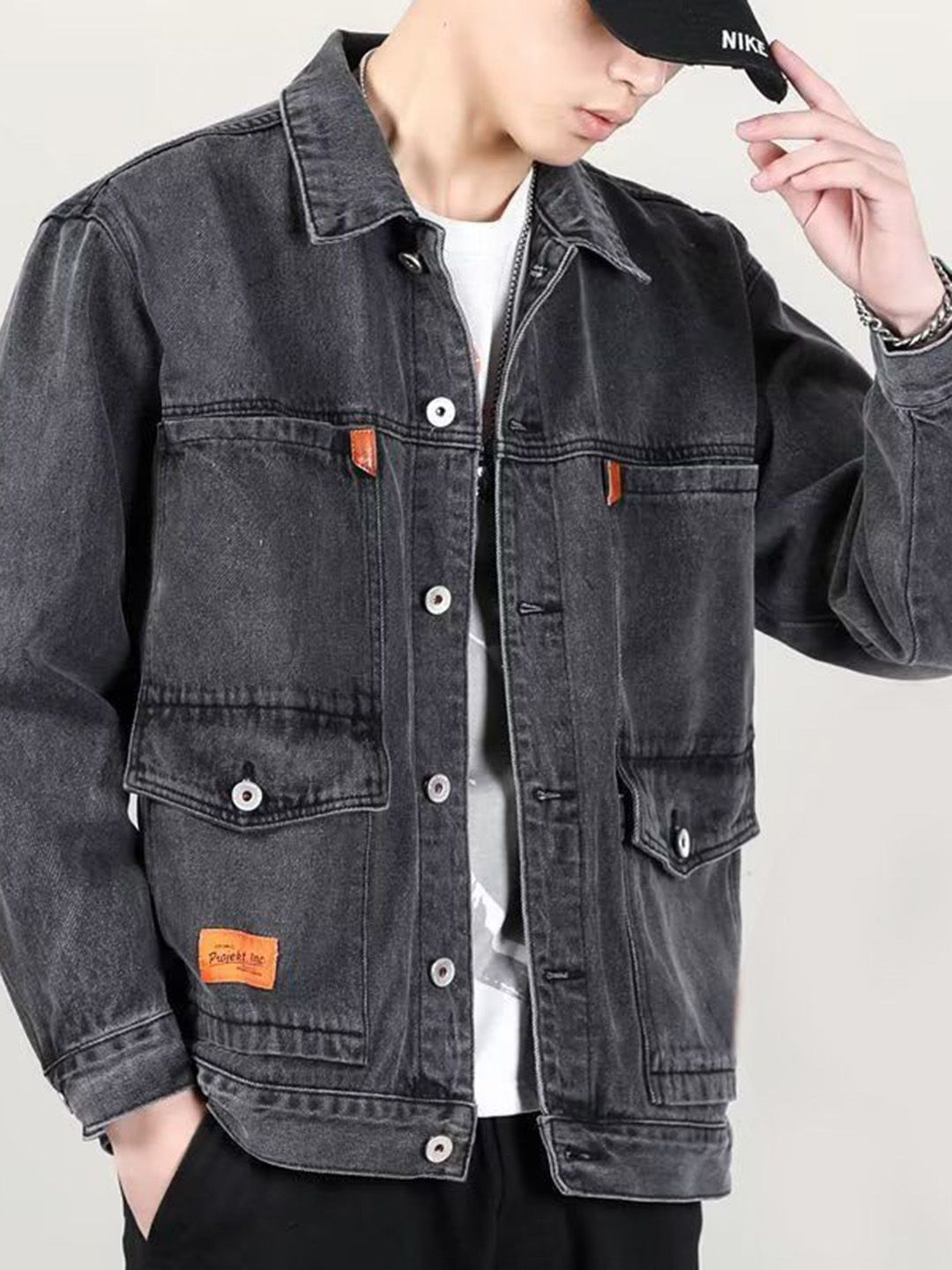 StyleCast x Revolte Men Windcheater Outdoor Denim Jacket with Patchwork