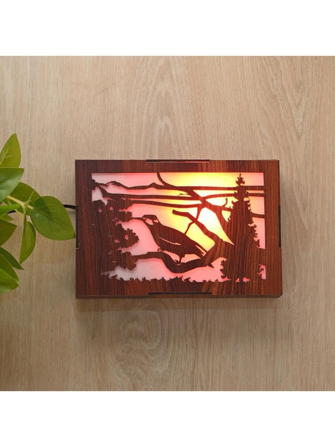 1ST TIME Brown Wood Rectangle Shaped Wall Lamp