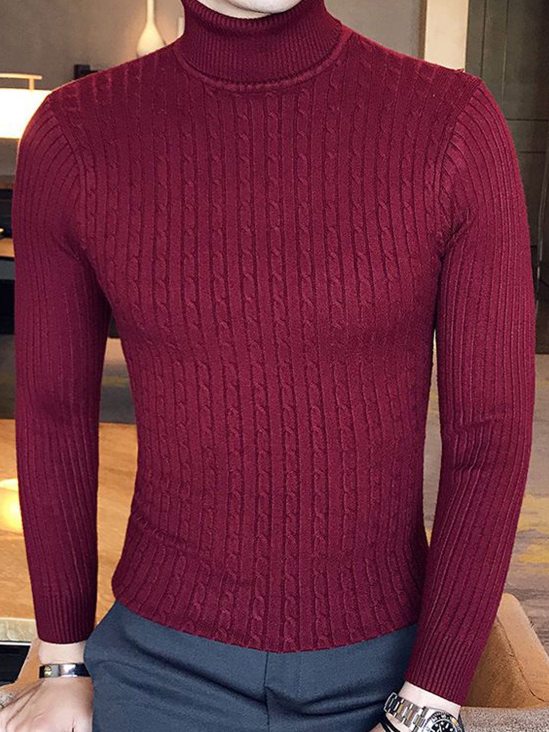 StyleCast Men Cable Knit Turtle Neck Pullover