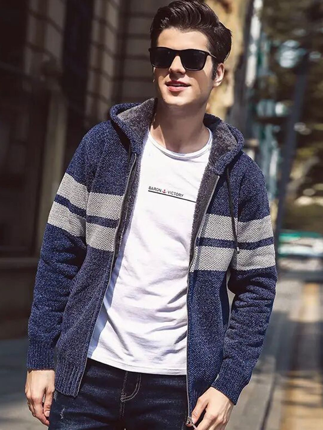 StyleCast Men Striped Hooded Jacket
