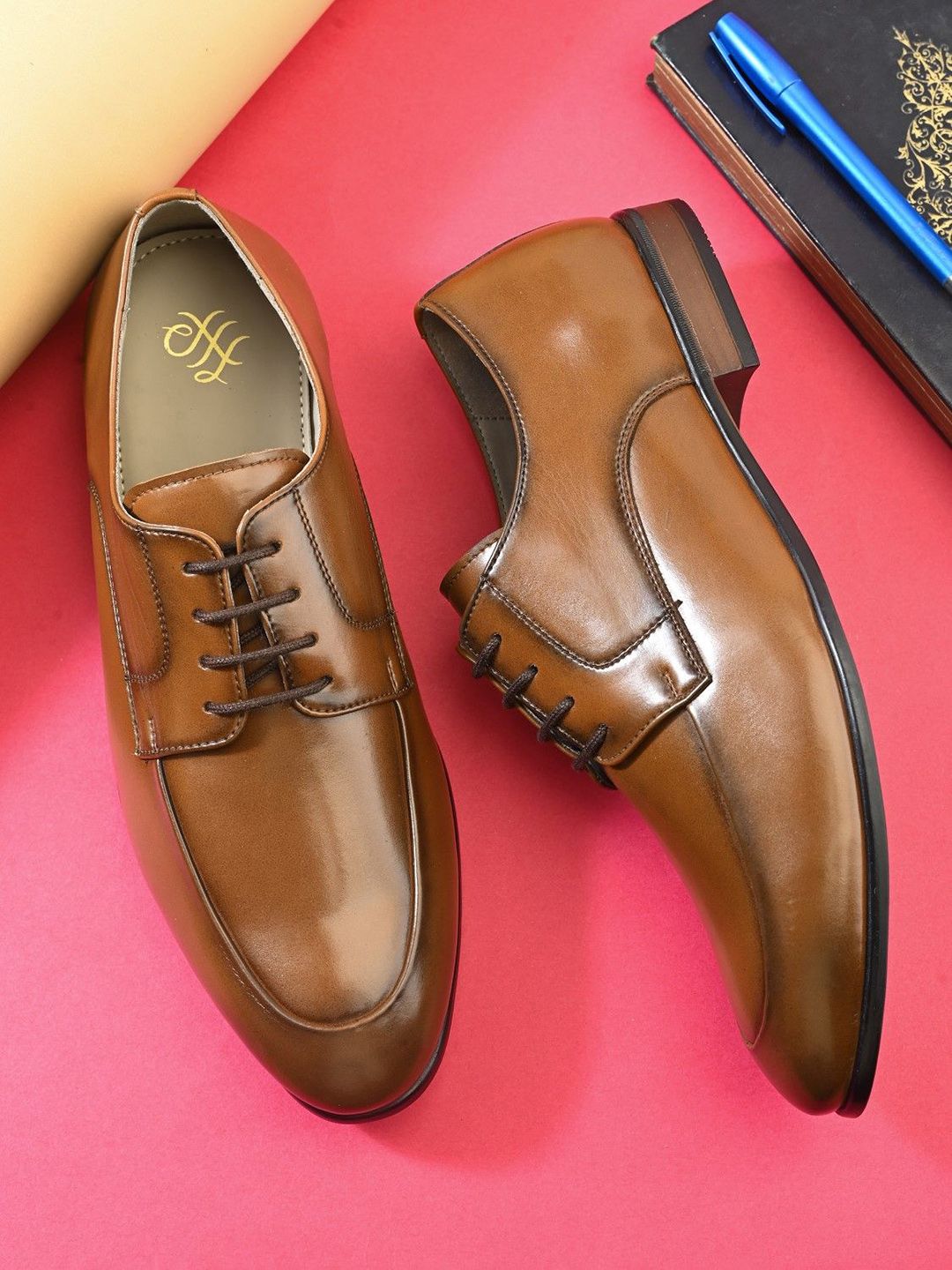 House of Pataudi Men Pointed Toe Formal Derbys