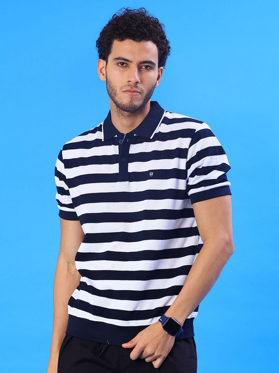 V-Mart Men Striped Polo Collar Cotton T-shirt