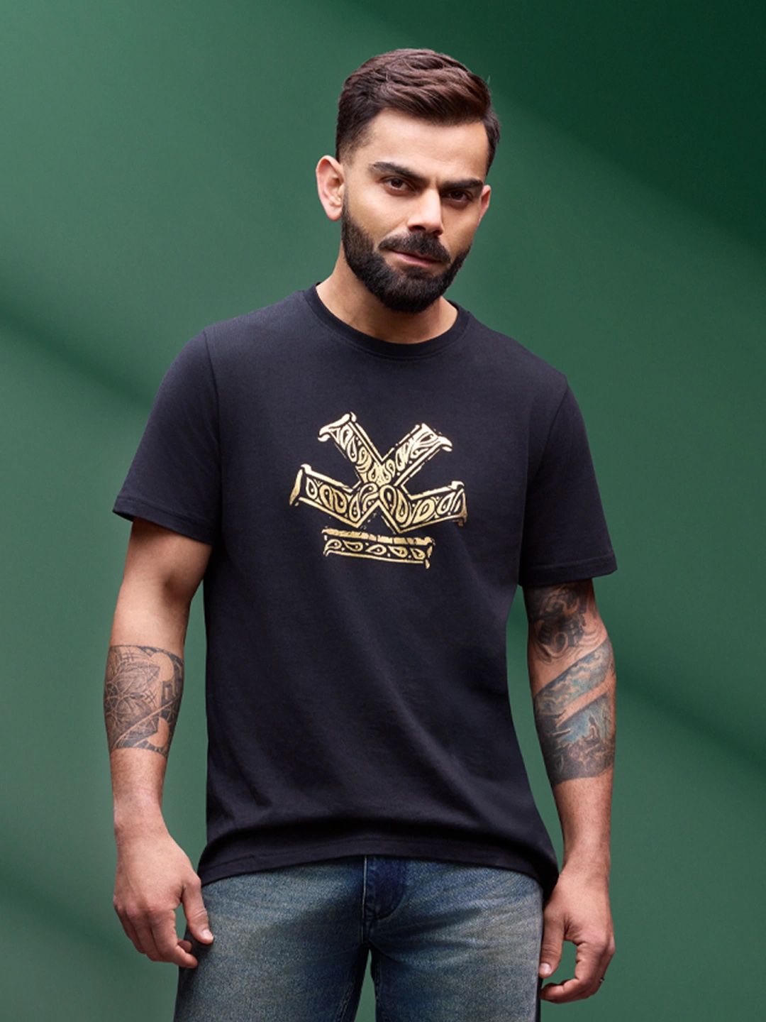 WROGN Men Slim Fit Graphic Printed Round Neck Casual T-shirt