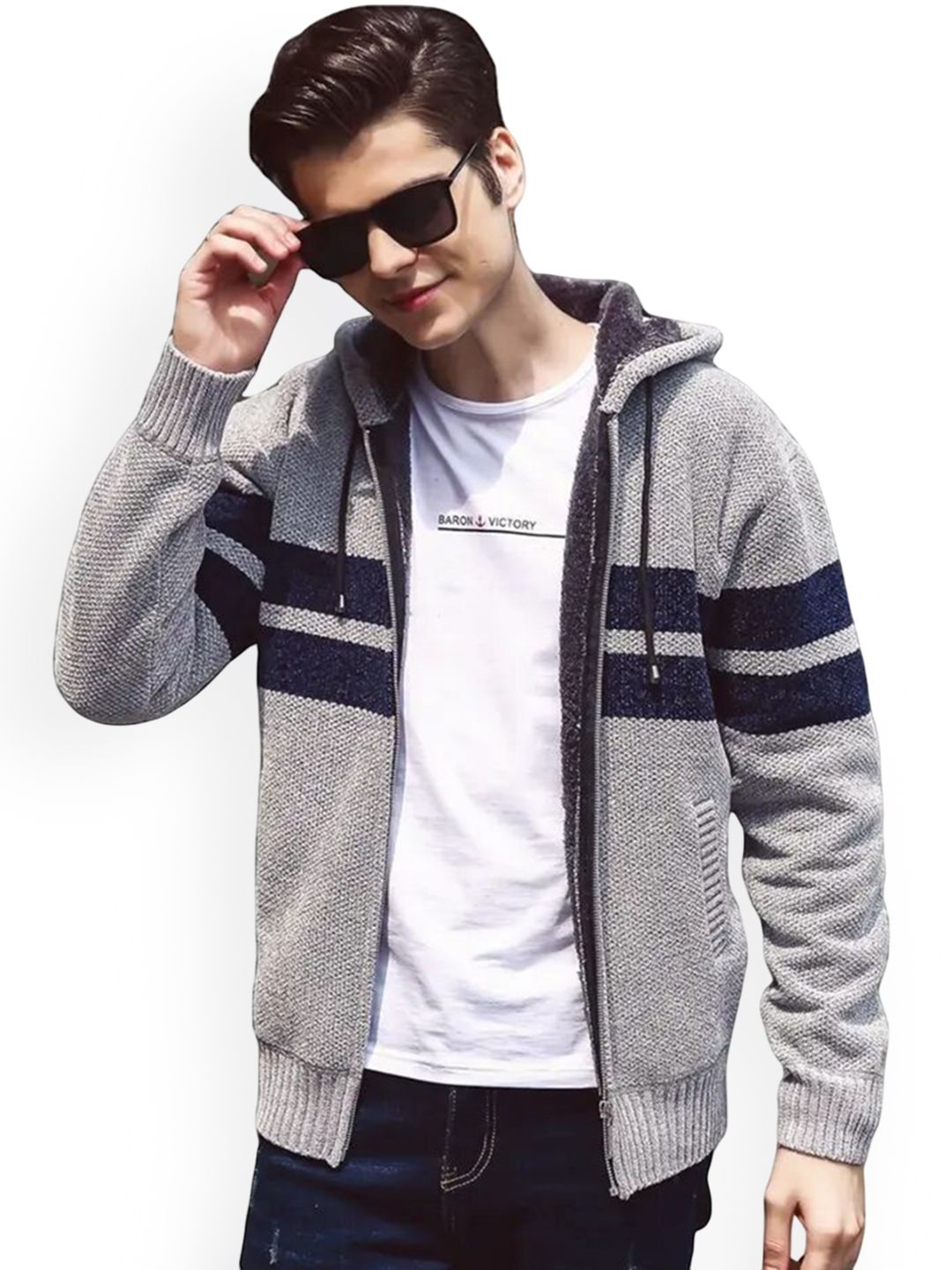 StyleCast Men Striped Hooded Open Front Jacket