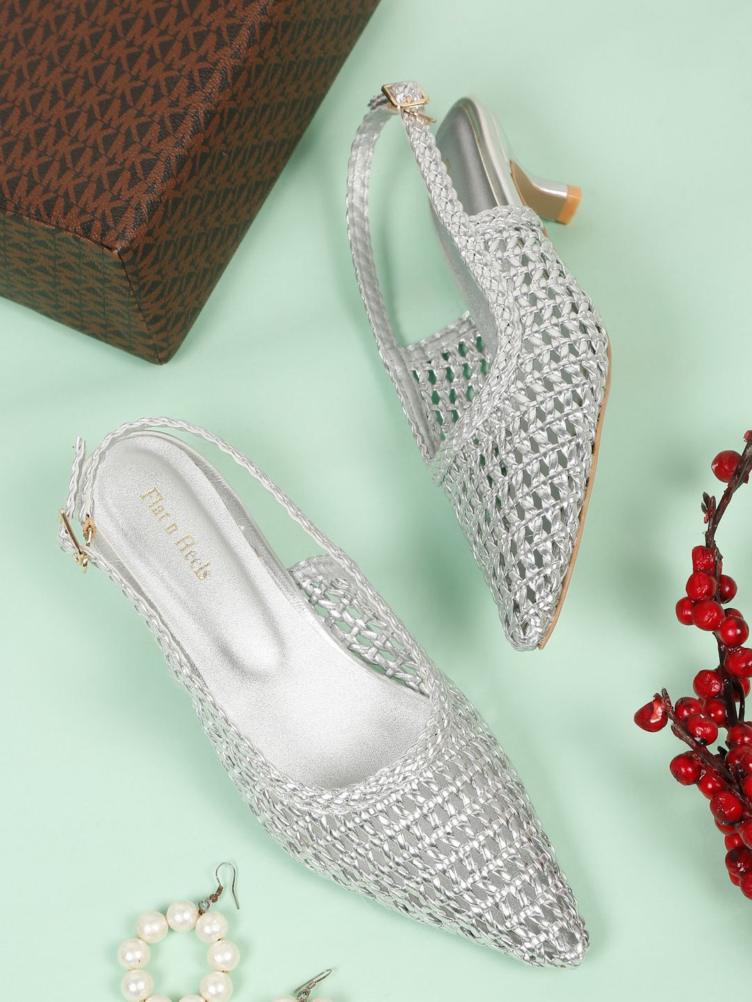 Flat n Heels Women Western - Embellished Kitten Pumps with Laser Cuts Heels