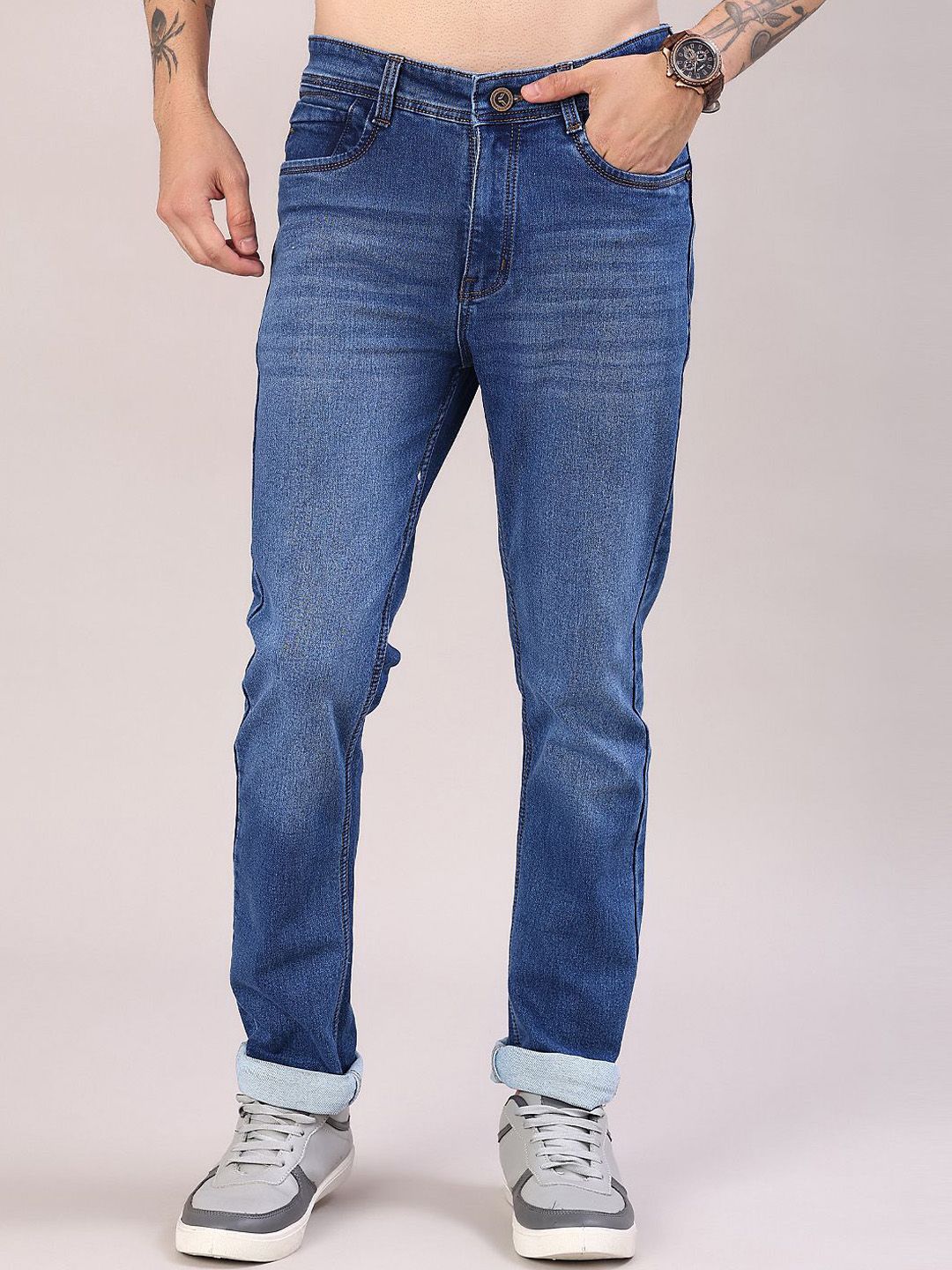 V-Mart Men Regular Fit Mid-Rise Light Fade Stretchable Denim Jeans