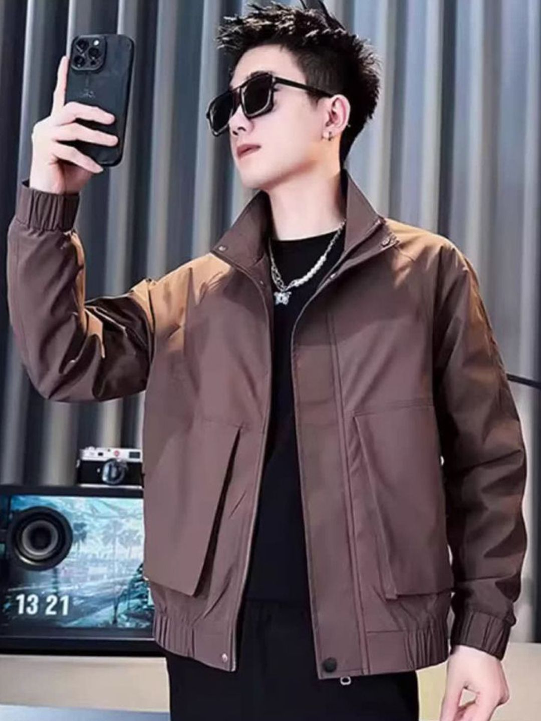 StyleCast x Revolte Men Stand Collar Insulator Biker Jacket