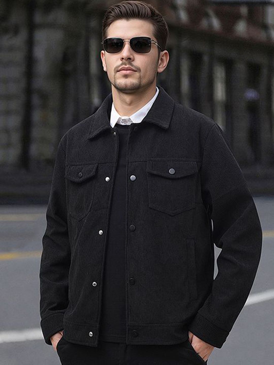 StyleCast x Revolte Men Solid Spread Collar Outdoor Tailored Jacket