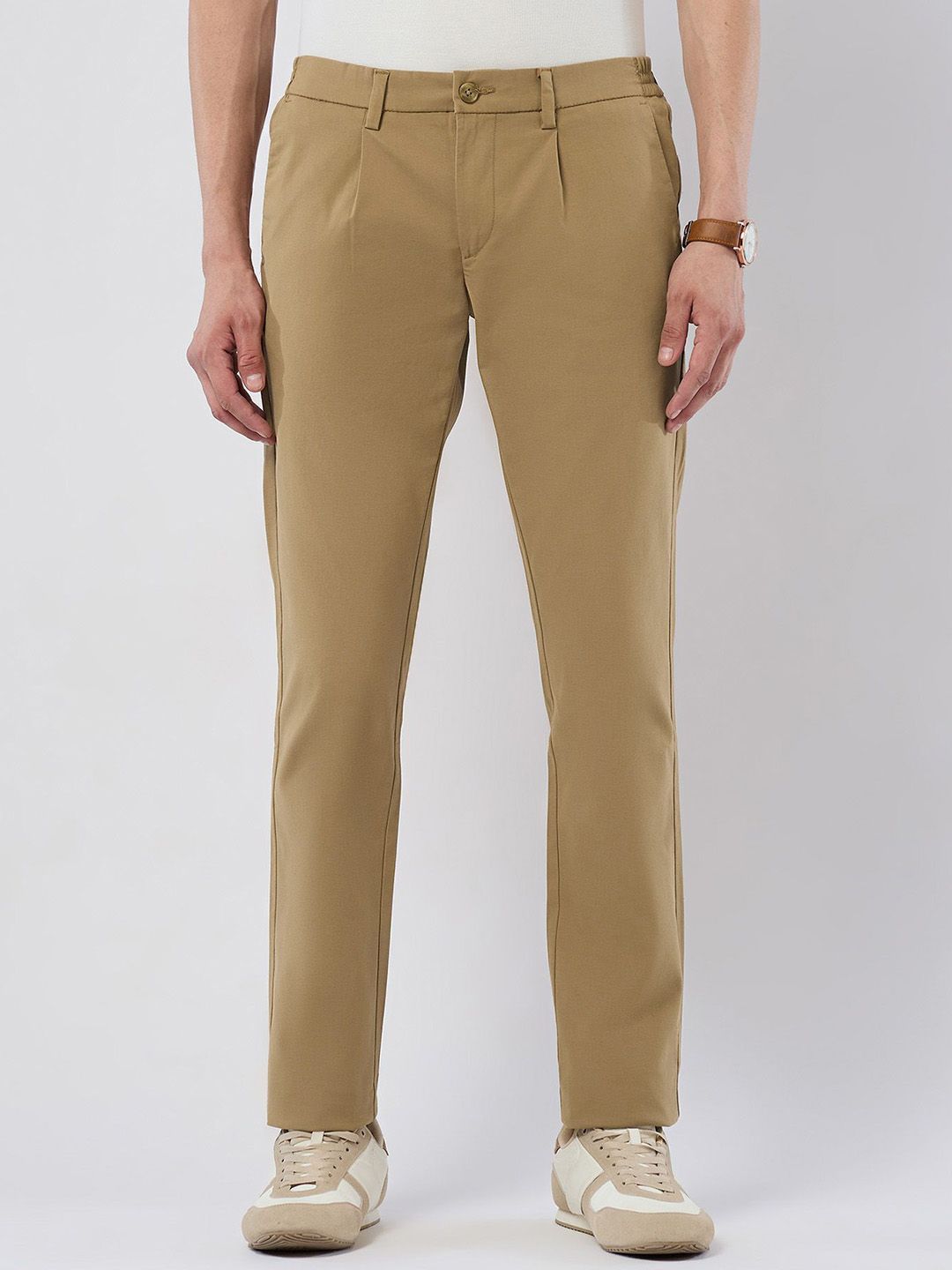 U.S. Polo Assn. Men Solid Straight Fit Pleated Formal Trousers