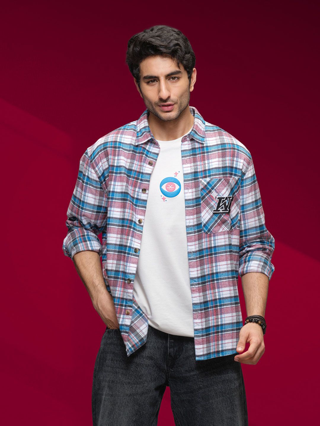 WROGN Men Tartan Checked Casual Shirt