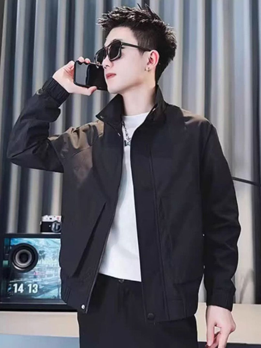 StyleCast x Revolte Men Stand Collar Insulator Biker Jacket