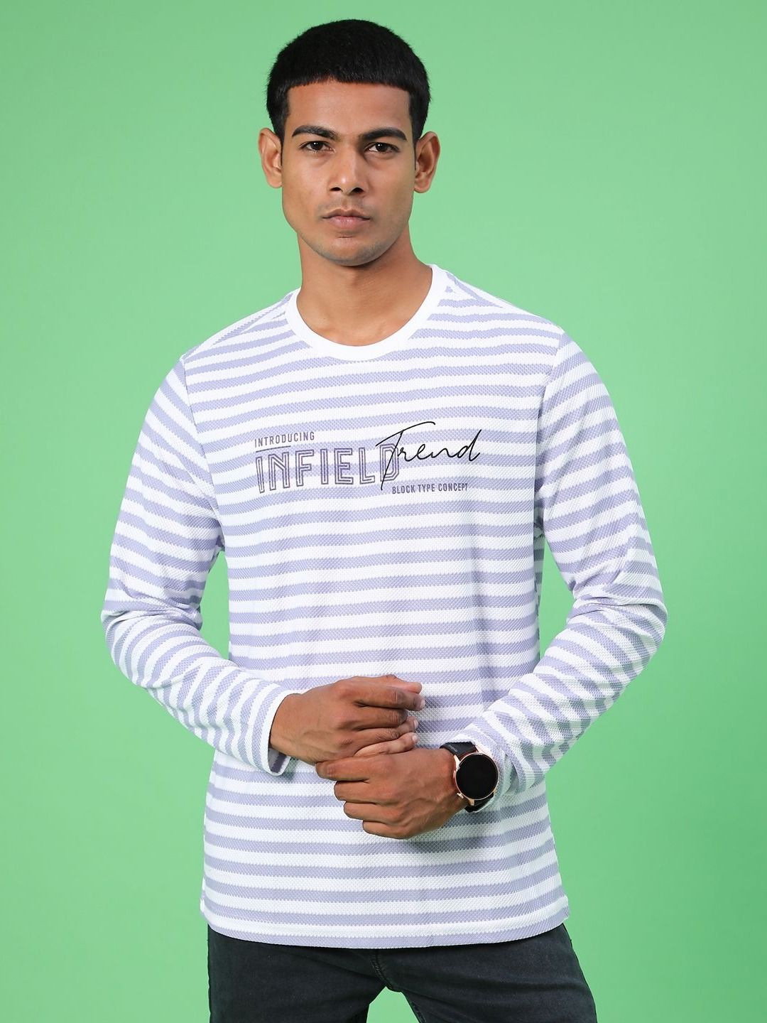 V-Mart Striped Round Neck Cotton T-Shirt