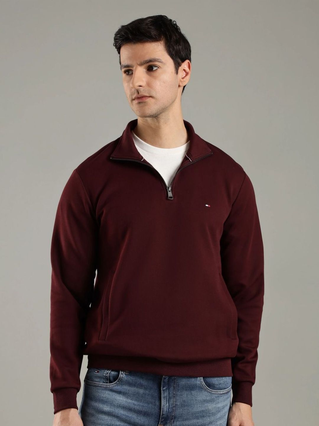 Tommy Hilfiger Men Solid Mock Collar Pullover Sweater