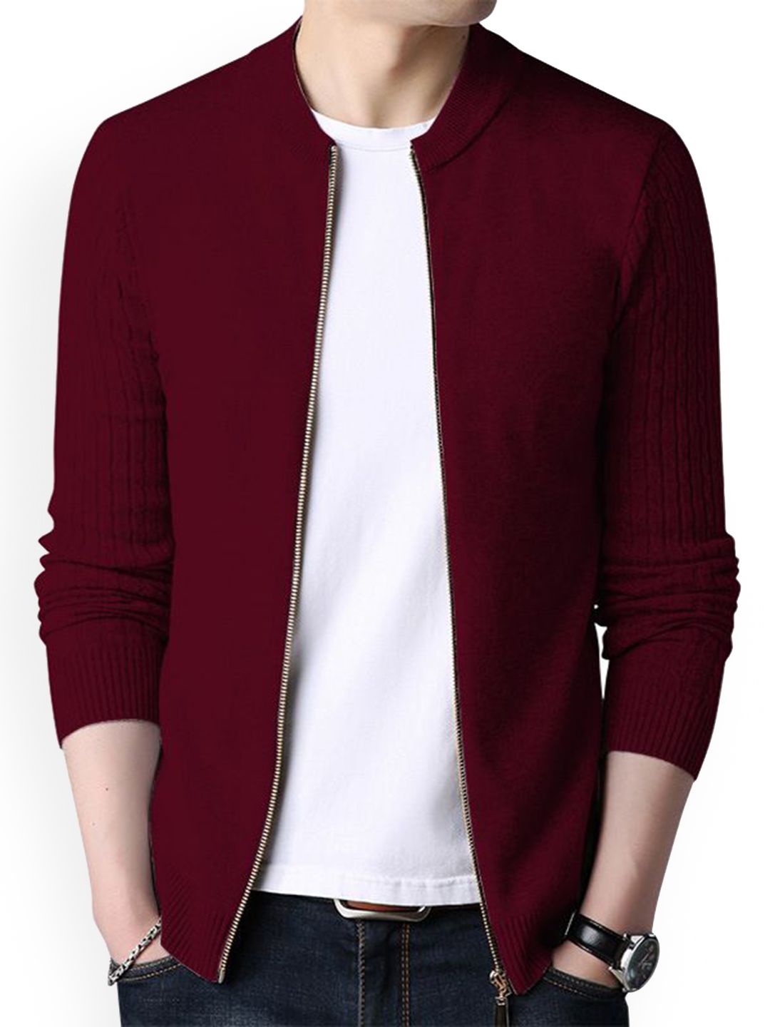 StyleCast Men Mandarin Collar Long Sleeves Cotton Open Front Jacket