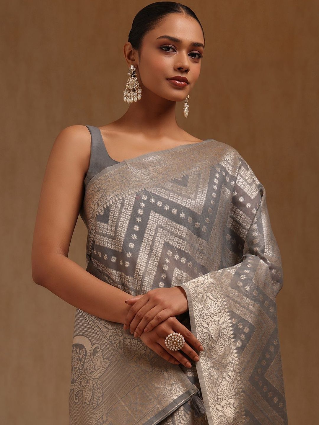 Soch Soch Ethnic Motifs Woven Design Zari Saree  With Blouse Piece