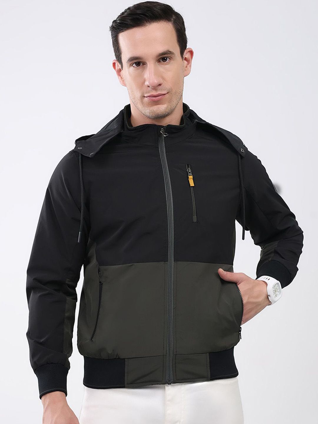 Monte Carlo Men Hooded Colourblocked Bomber Jacket