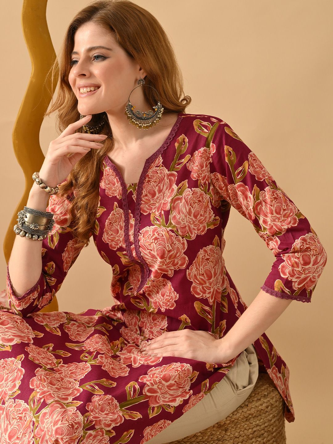 PHYSIL Floral Printed Cotton Straight Kurta