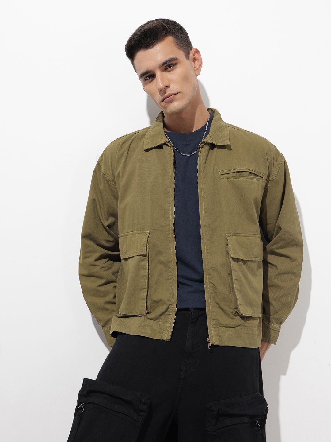 The Roadster Life Co. Overdyed Pure Cotton Relaxed Fit Jacket