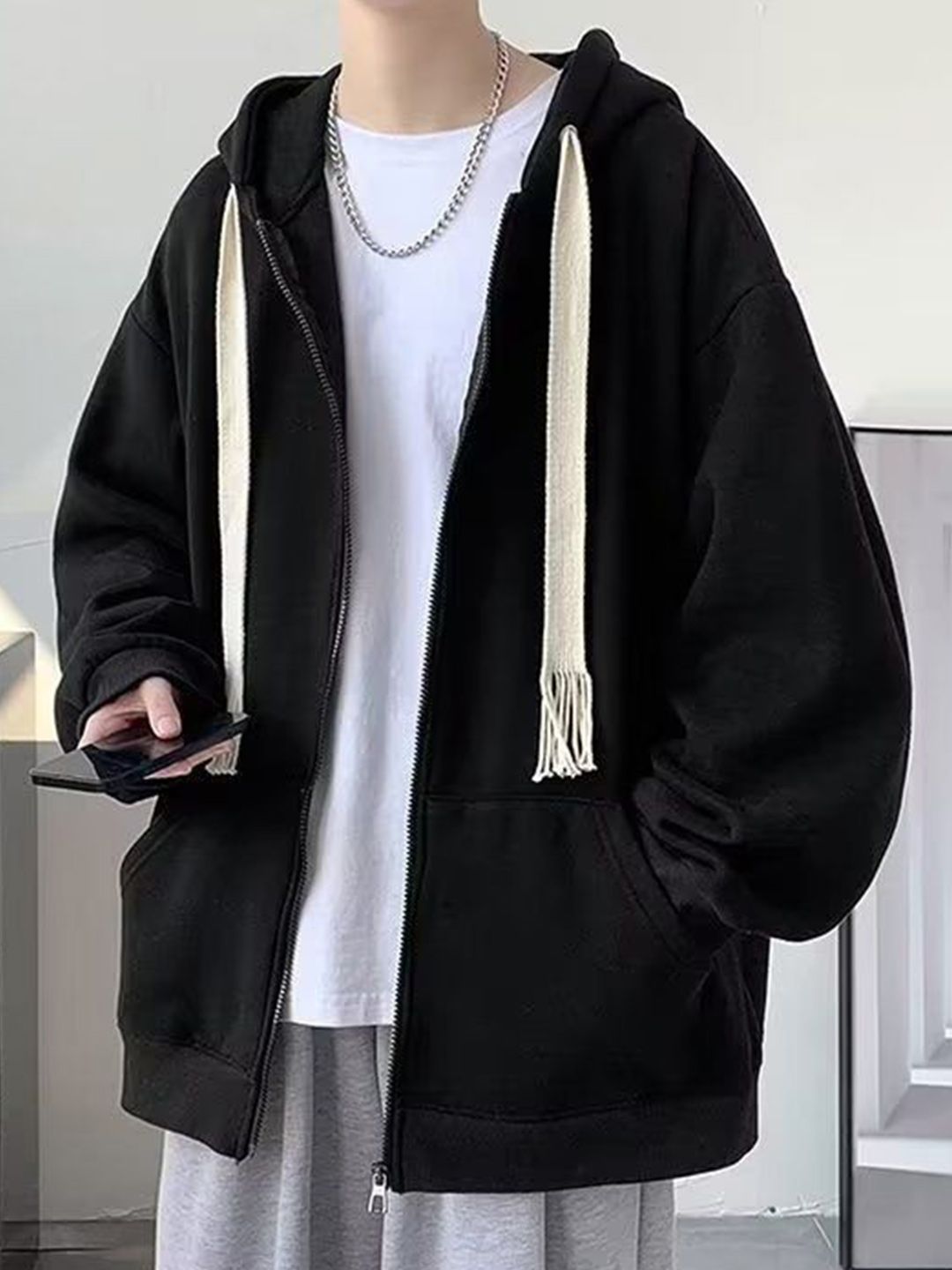StyleCast x Revolte Men Hooded Front-Open Sweatshirt