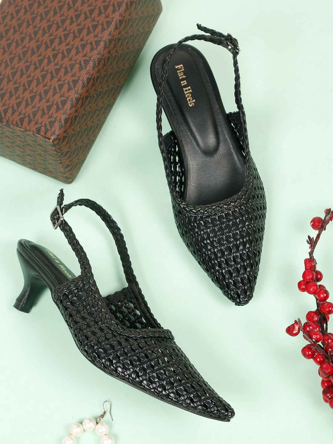 Flat n Heels Women Kitten Pumps with Laser Cuts Heels