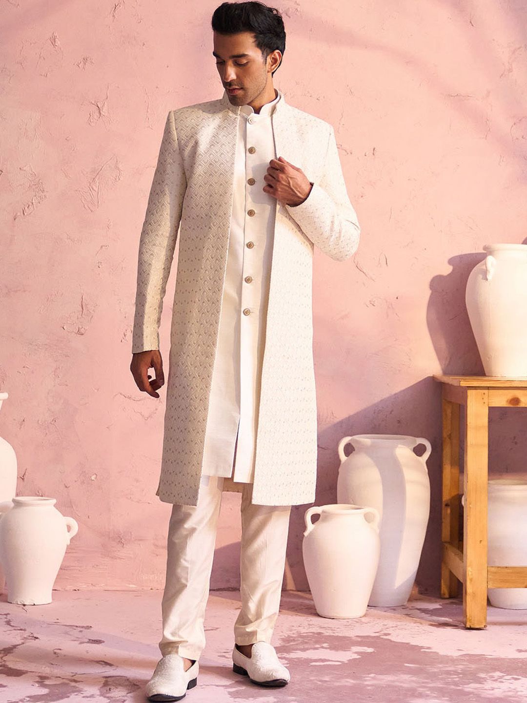 VASTRAMAY Sequinned Embroidered Sherwani Set