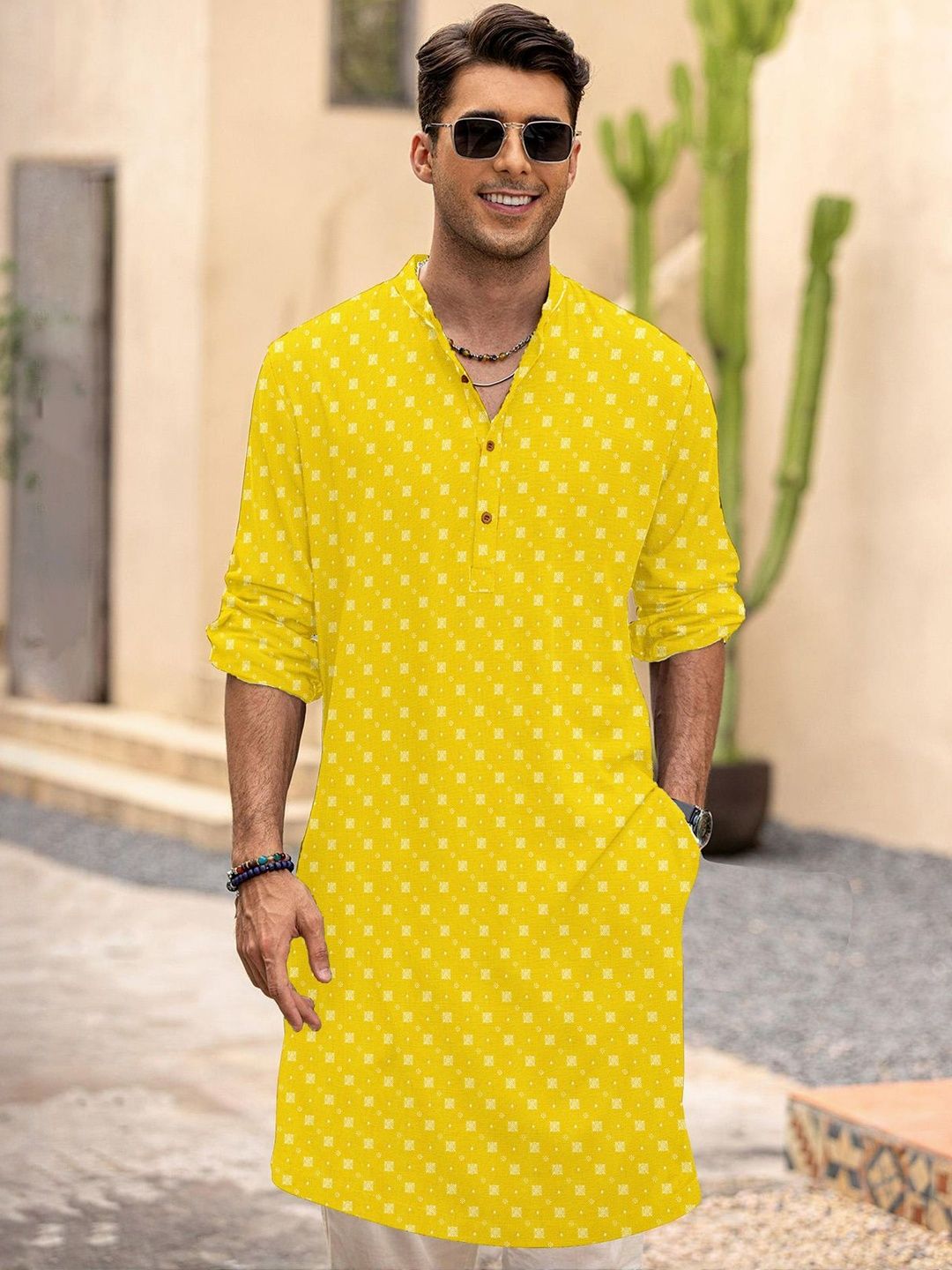 Anouk Men Geometric Cotton Straight Kurtas