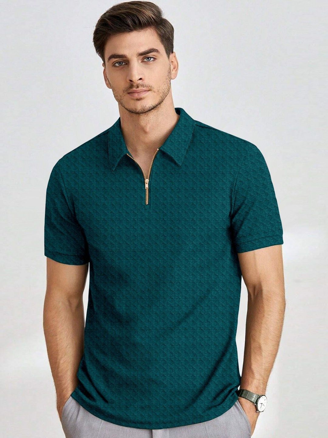 KAJARU Self Design Polo Collar T-Shirt