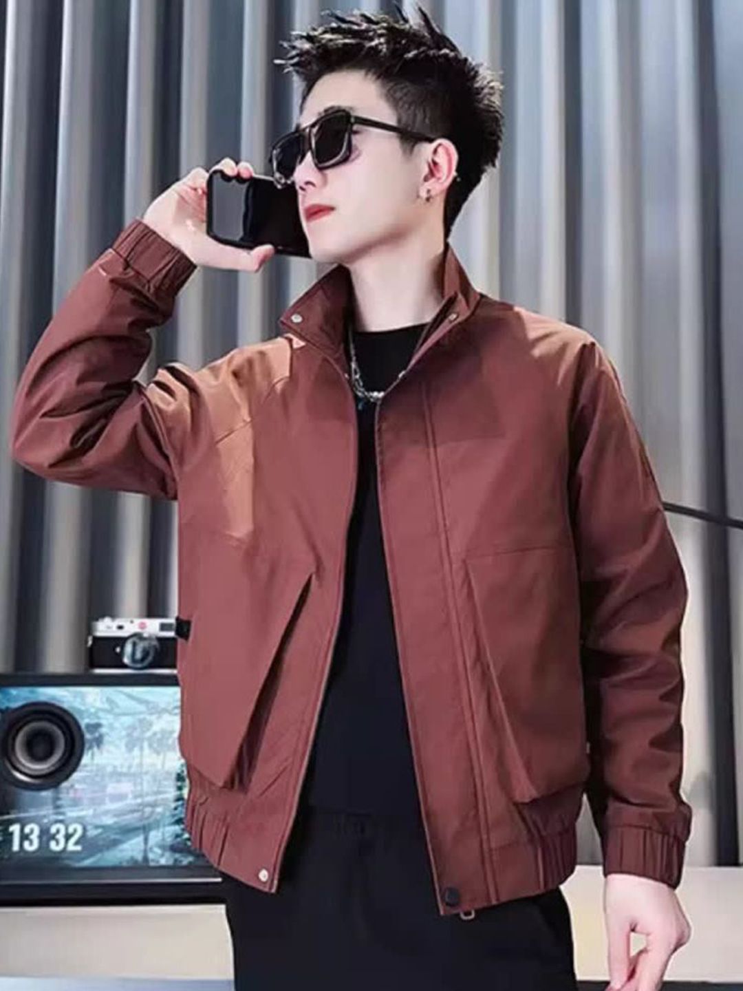 StyleCast x Revolte Men Stand Collar Insulator Biker Jacket
