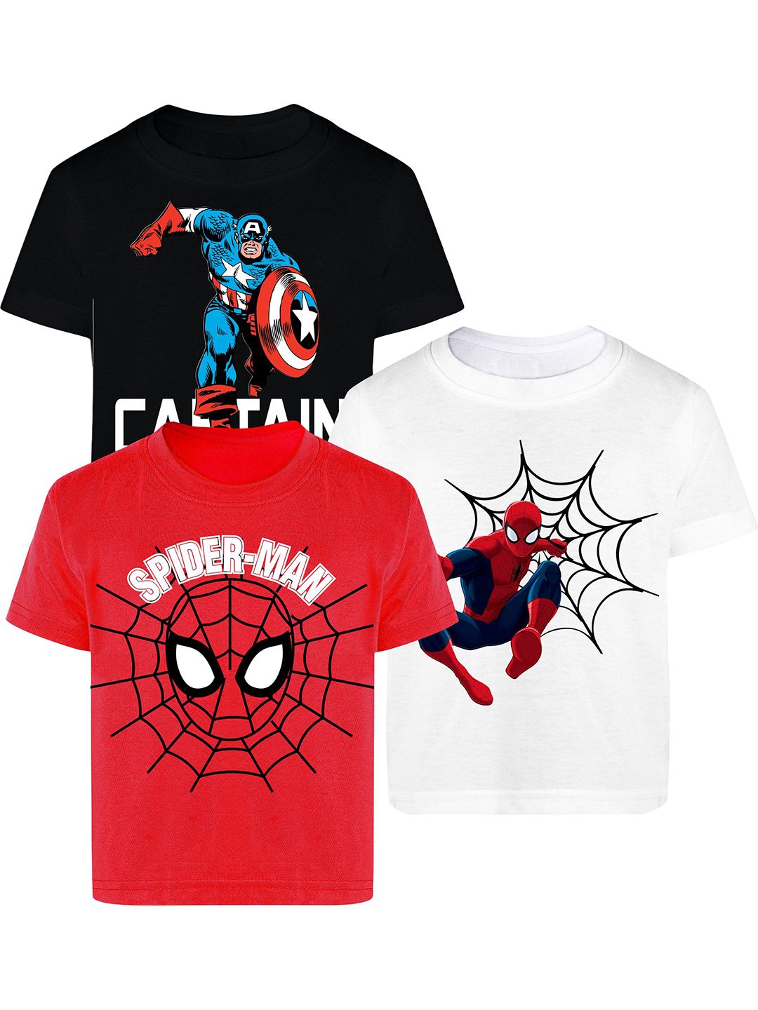 Pack of 3 Cotton T-shirts YK Marvel Boys Pack of 3 Spider-Man Bio Finish Graphic Printed Round Neck Cotton T-shirts