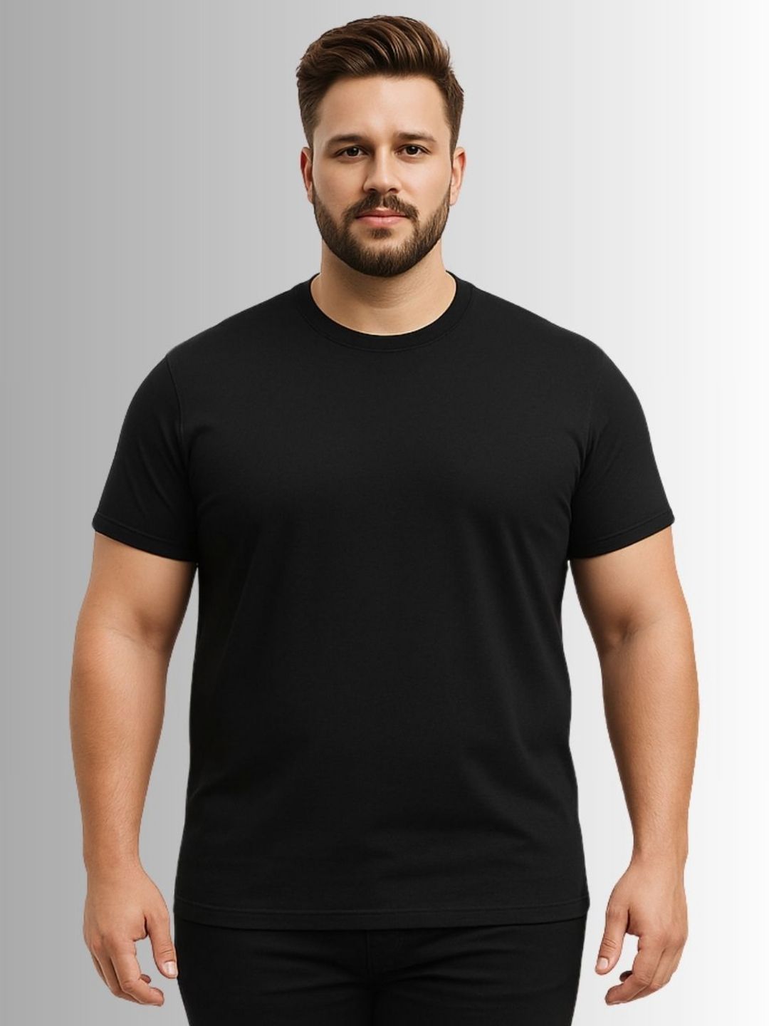 KART BLACK Men Plus Size Solid Round Neck Cotton T-shirt