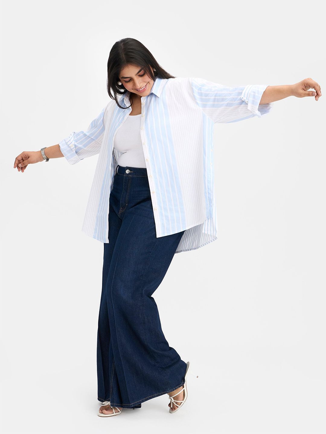 Plus Size Pure Cotton Shirt Virgio Plus Size Vertical Striped Relaxed Fit Pure Cotton Casual Shirt