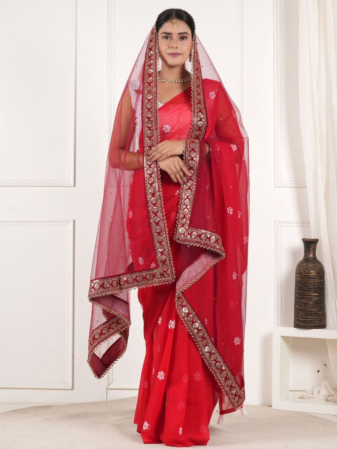 A R SILK DUPATTA HUB Embroidered Net Dupatta With Beads and Stones