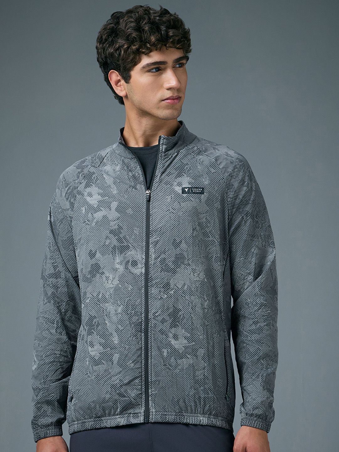 Technosport Men Mock Collar Abstract Printed Lightweight Sporty Jacket
