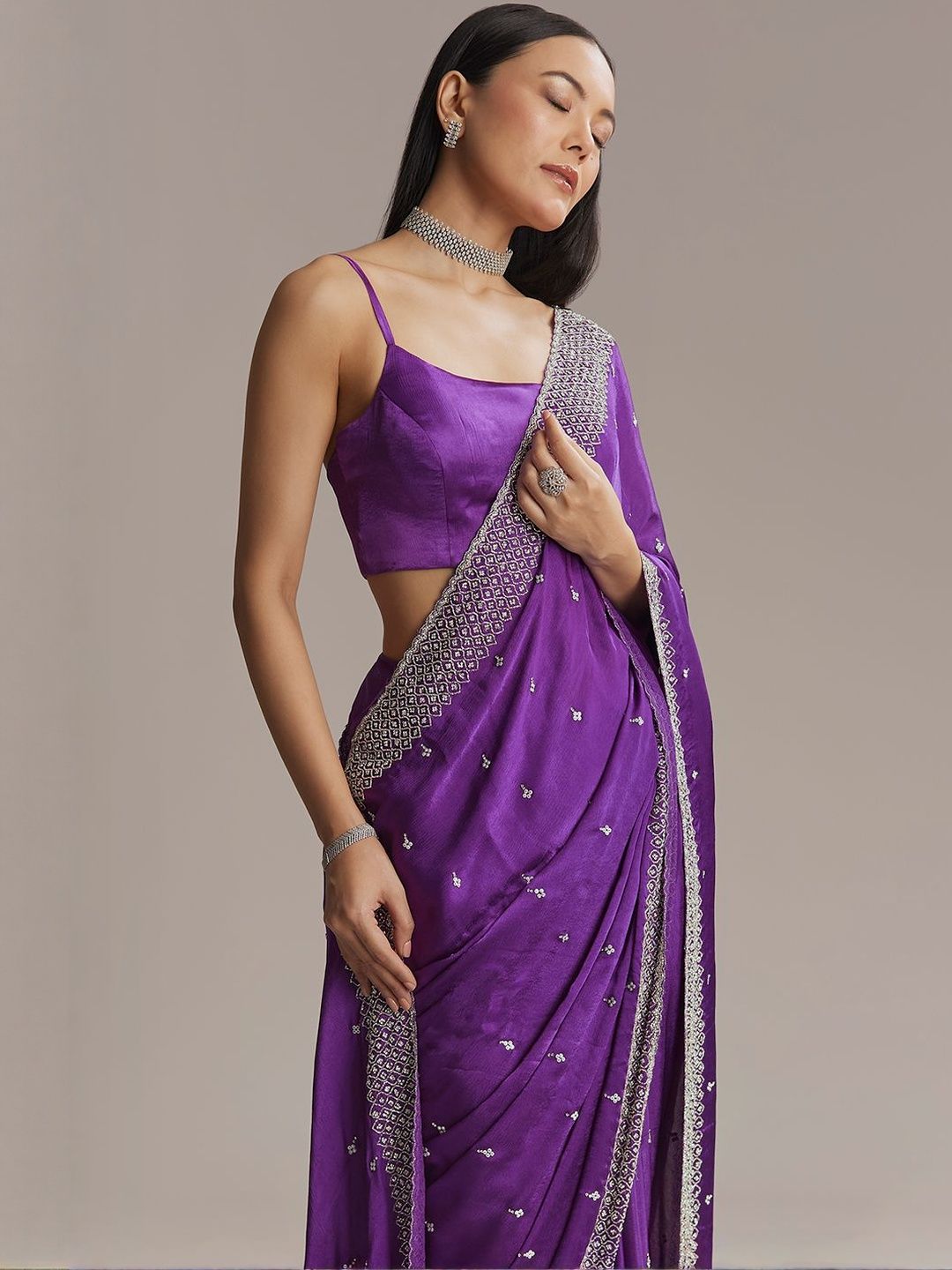 KALKI Fashion KALKI Fashion Women Embellished Beads & Stones  Saree