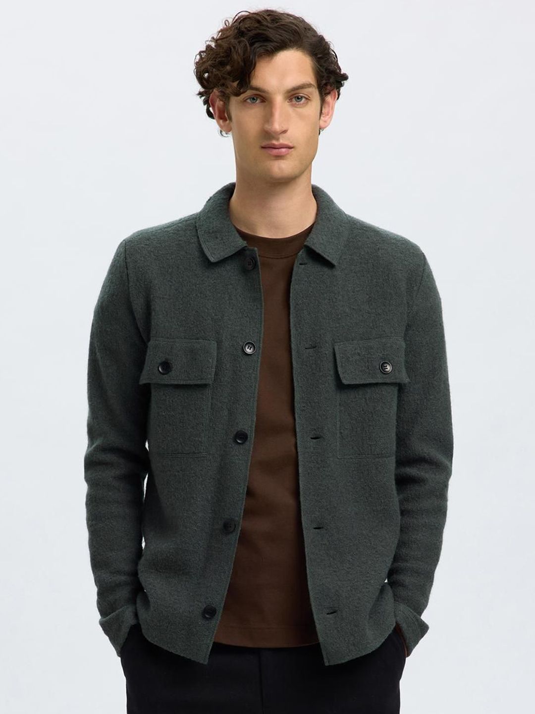 SELECTED Men Spread Collar Self Design Tailored Jacket