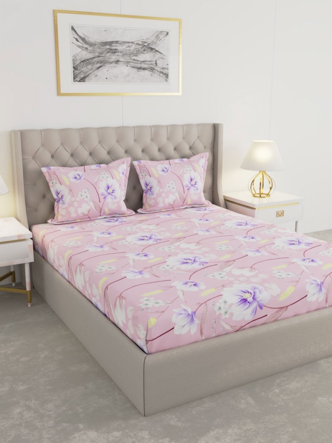 Raymond Home Raymond Home Pink & White Printed 100 TC Queen Bedsheet Set-2.25 m x 2.50 m