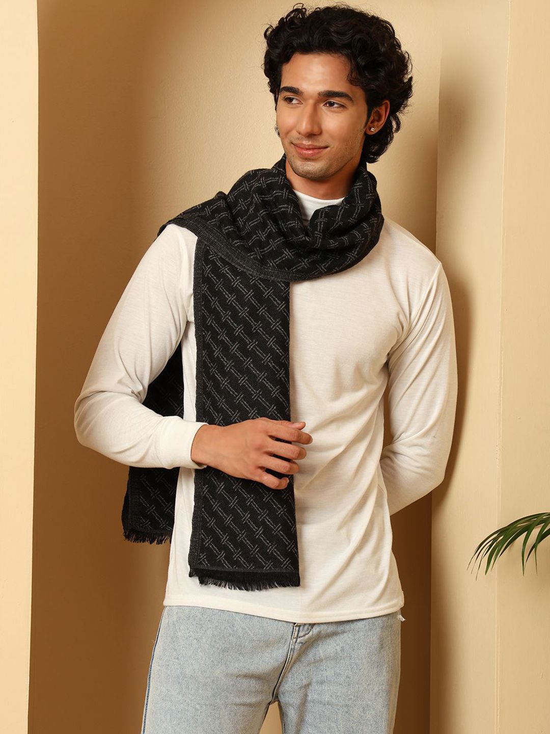 Tweedle Men Self Design Monochrome Mufflers