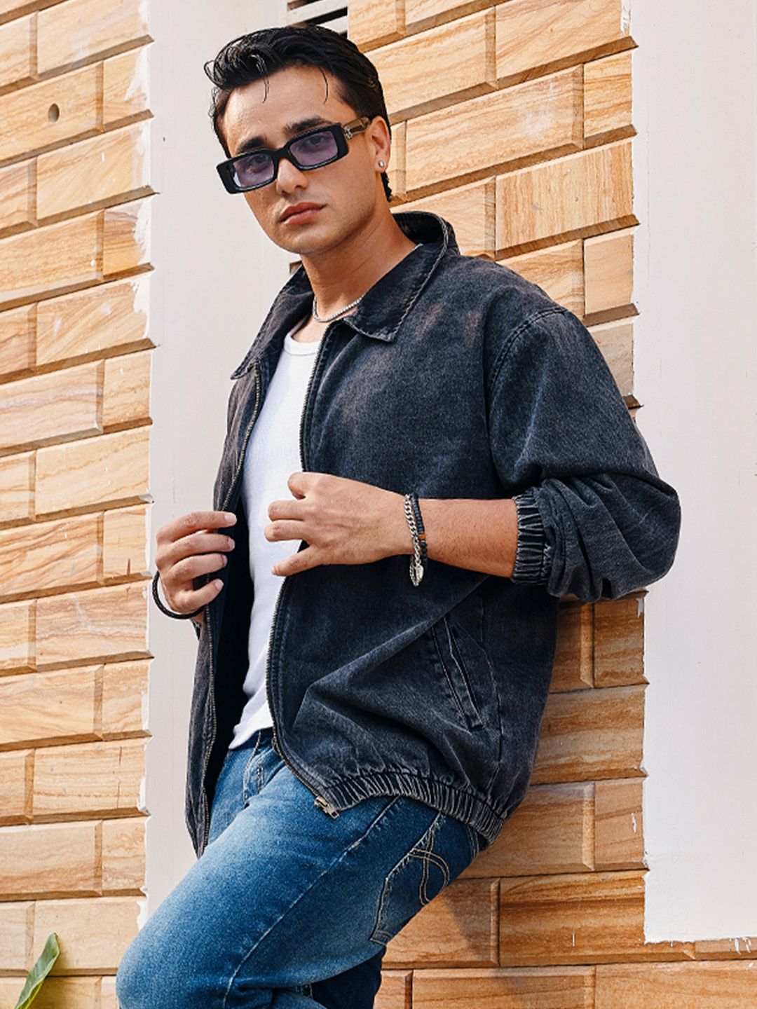 Urbano Fashion Men Spread Collar Solid Denim Jacket