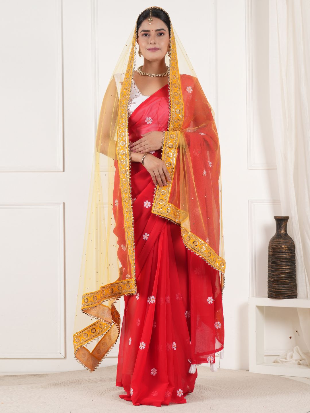 A R SILK DUPATTA HUB Embroidered Net Dupatta With Beads and Stones