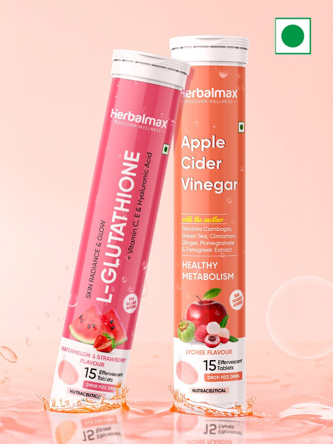 Buy Herbal max Set Of 2 Apple Cider Vinegar- Lychee & Glutathione- Watermelon- 15 Tablets Each - Skin Supplements for Unisex 37179977