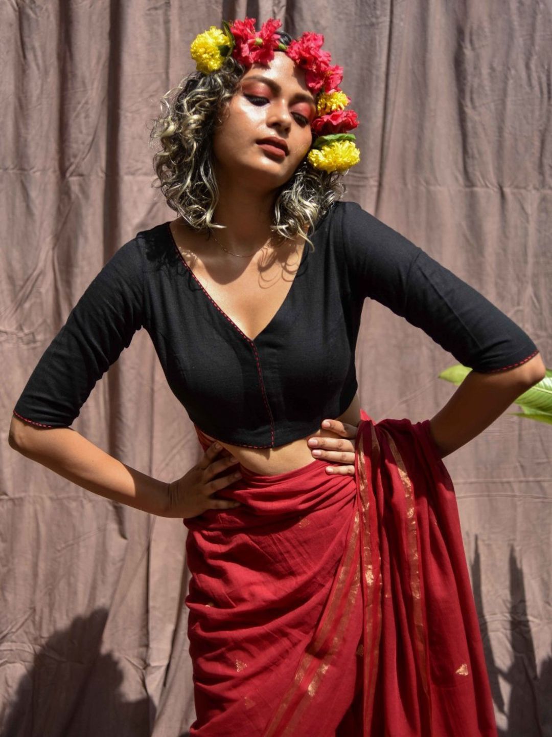 V-Neck Cotton Saree Blouse Suta Cotton V-Neck Saree Blouse
