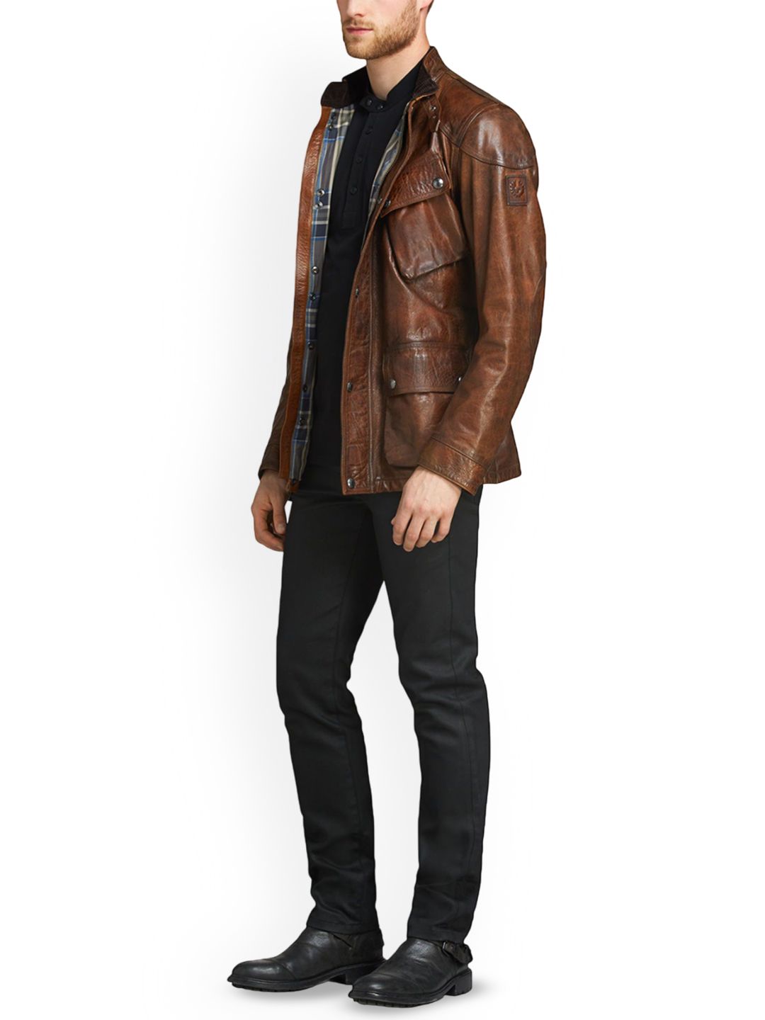 LUIS LEATHER Men Mandarin Collar Solid Lightweight Leather Jacket
