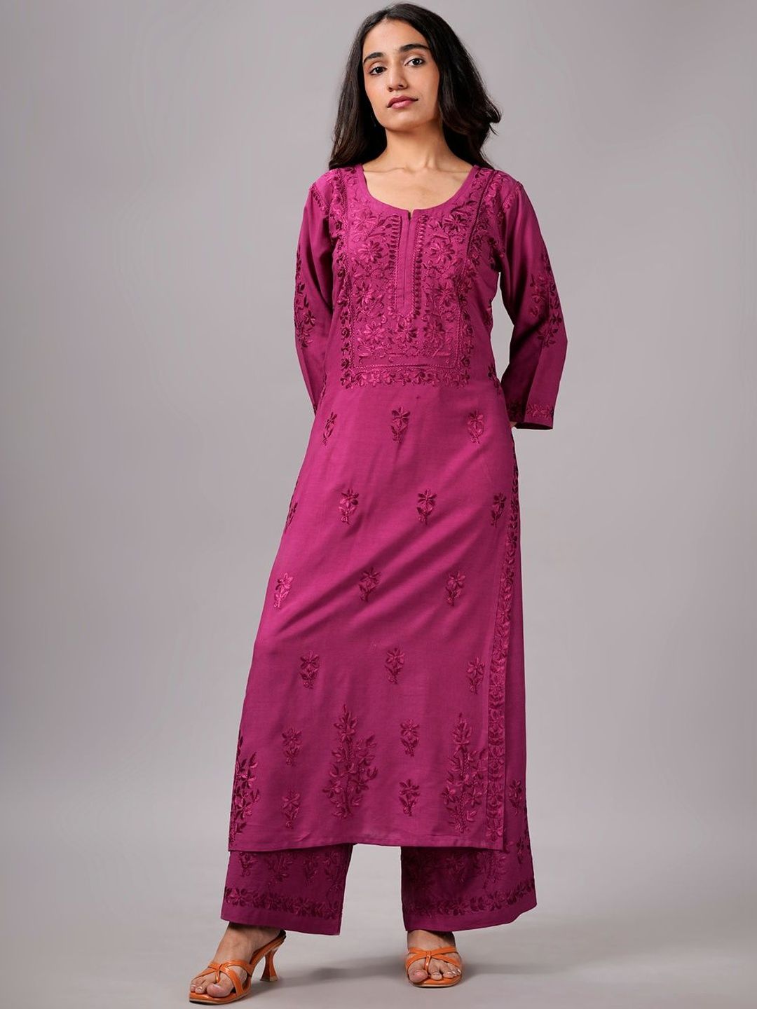 Women Embroidered Kurta Set colorkosh Women Ethnic Motifs Embroidered Kurta with Palazzos