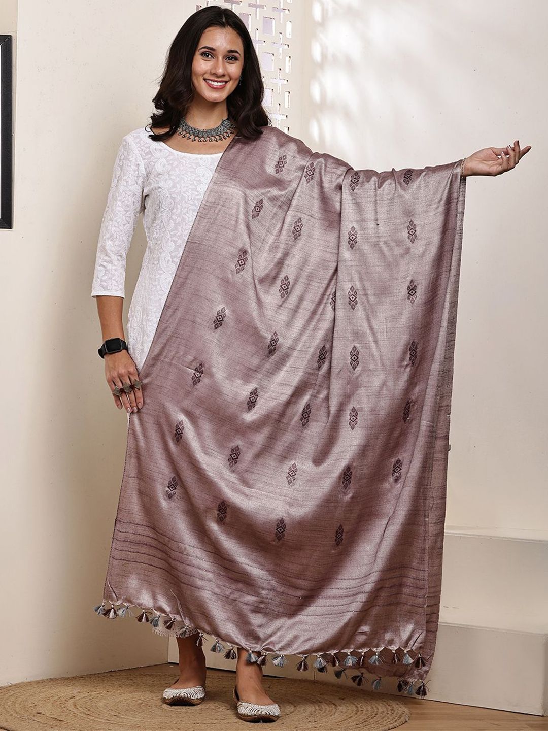 Bunkraft Ethnic Motifs Woven Design Cotton Silk Dupatta